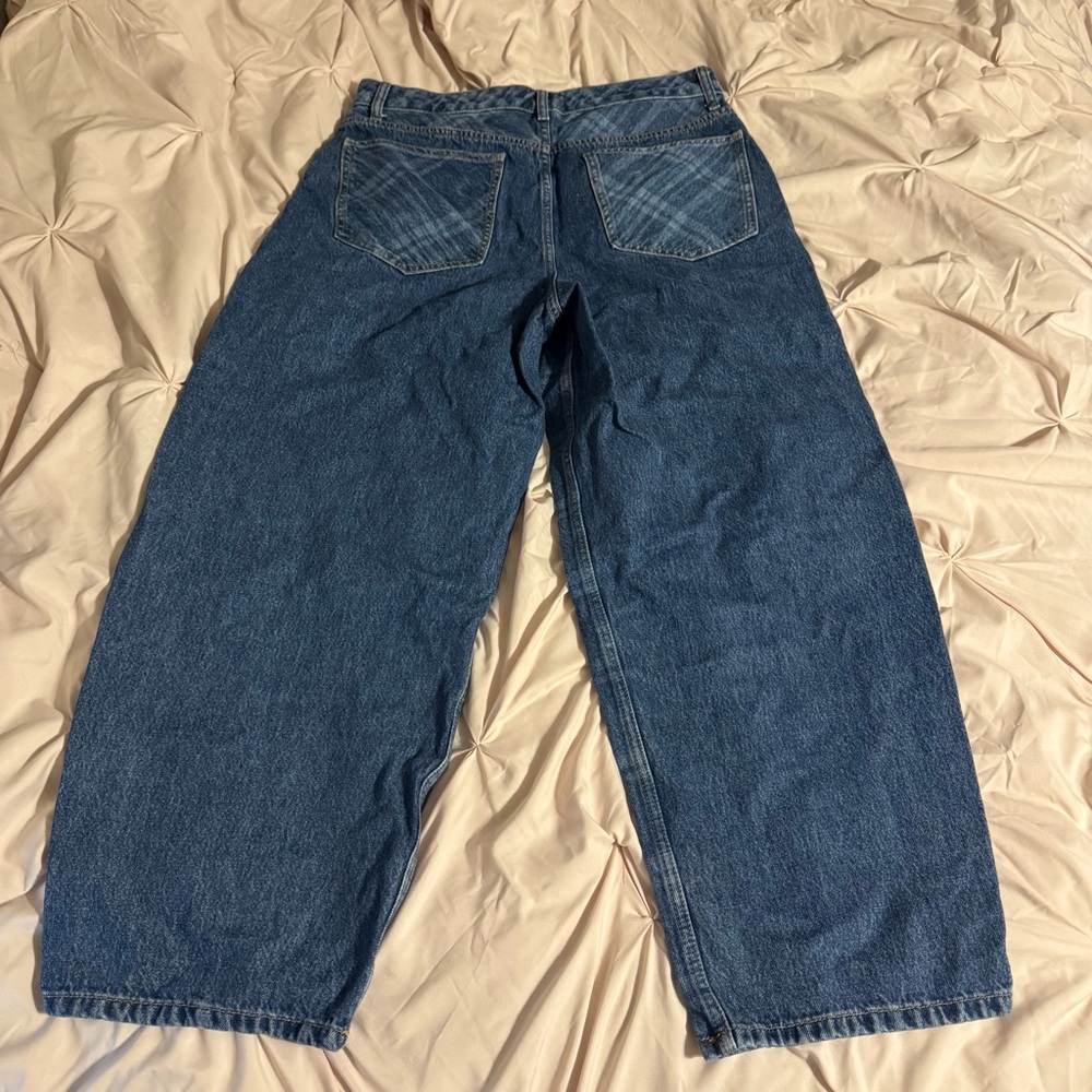 ASOS Blue Plaid Flare & Wide Leg Jeans - Picture 6 of 7